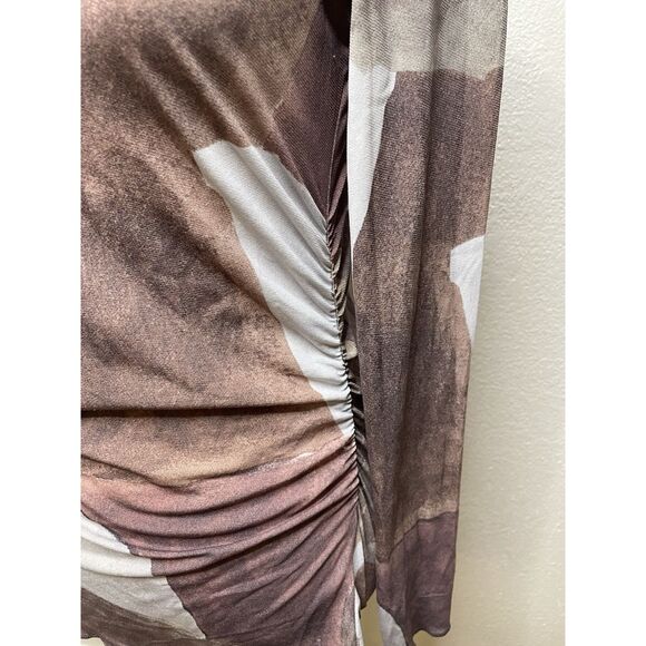 ARITZIA WILFRED Size M Top Blouse Shirt Nylon Mock Neck Ruched Gathered - Picture 2 of 13